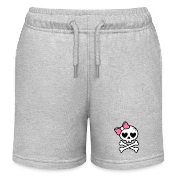 Cute Pink Bow Skull and Crossbones - Kids Organic Sweat Shorts by Stanley/Stella - heather grey - Front