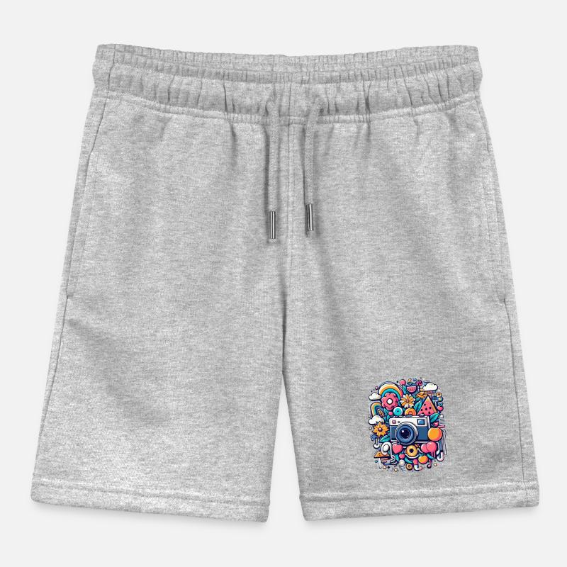 Colorful Collage with Camera Kids Organic Sweat Shorts by Stanley/Stella