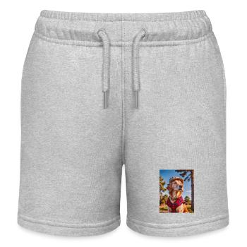golden retriever wearing a red lumberjack shirt - Kids Organic Sweat Shorts by Stanley/Stella - heather grey - Front