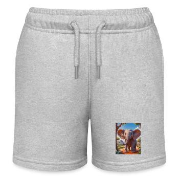 super cute african animals– elephant - Kids Organic Sweat Shorts by Stanley/Stella - heather grey - Front