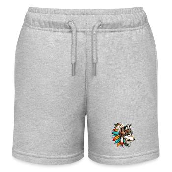 Loup amérindien Peaux-rouges d’Amérique - Short de jogging enfant bio Stanley/Stella - gris chiné - Devant