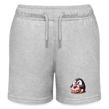 Süßer Pinguin mit Donut lustig Cartoon - Kinder Organic Joggingshorts Mini Bolter von Stanley/Stella - Grau meliert - Vorne