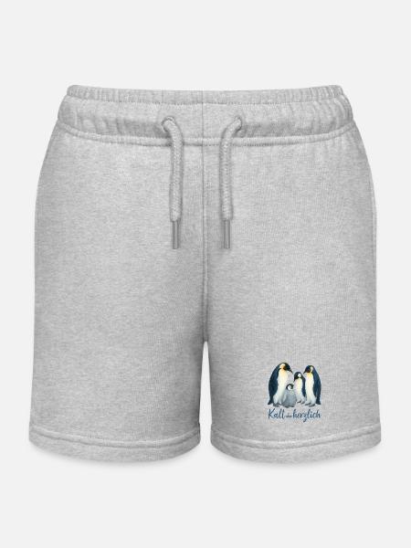 Blue Winter Penguins - Kids Organic Sweat Shorts by Stanley/Stella - heather grey