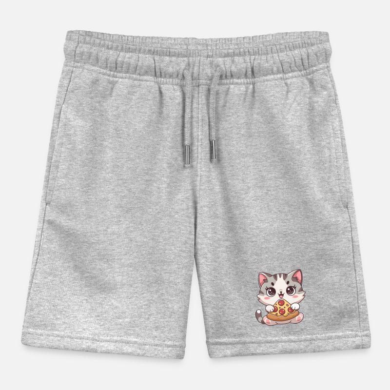 Chat mignon mangeant une pizza Short de jogging enfant bio Stanley/Stella