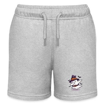 Dabbing Ghost with Witch Hat – Halloween Shirt - Kids Organic Sweat Shorts by Stanley/Stella - heather grey - Front