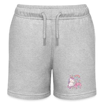 Super cute unicorn with Gaming feel - Kids Organic Sweat Shorts by Stanley/Stella - heather grey - Front