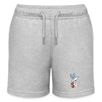 Taube und JESUS Schriftzug - Kinder Organic Joggingshorts Mini Bolter von Stanley/Stella - Grau meliert - Vorne