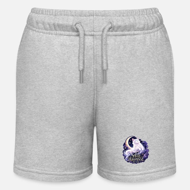 Softly Haunted White Moon Cat Gothic Celestial - Kids Organic Sweat Shorts by Stanley/Stella - heather grey