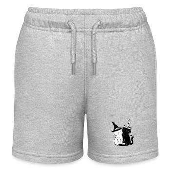 Black and White Witch Cats Pair" Description: - Kids Organic Sweat Shorts by Stanley/Stella - heather grey - Front