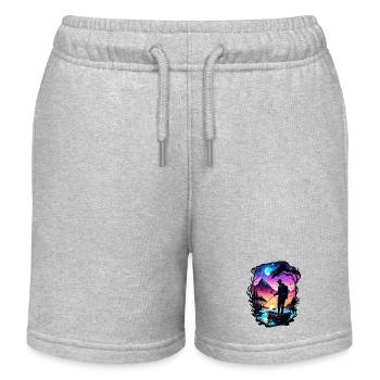 Angler Siluette / Fishing / Fish / Lake / Sport - Kids Organic Sweat Shorts by Stanley/Stella - heather grey - Front