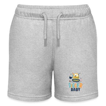 Baby Digger Birth Baby, Dad Construction Site - Kids Organic Sweat Shorts by Stanley/Stella - heather grey - Front