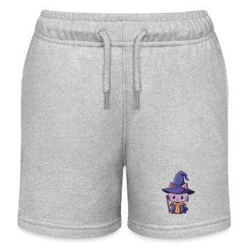Schwarz Magier Katze - Kinder Organic Joggingshorts Mini Bolter von Stanley/Stella - Grau meliert - Vorne