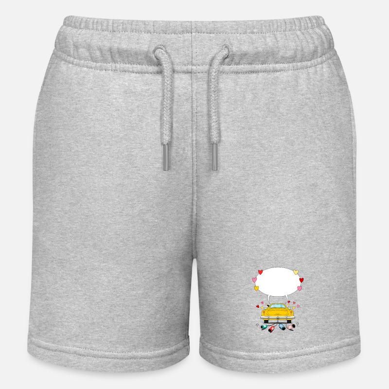 Voiture de mariage avec bulle de dialogue en jaune - Short de jogging enfant bio Stanley/Stella - gris chiné