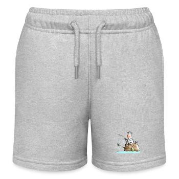 Funny Fishing Cow - Kids Organic Sweat Shorts by Stanley/Stella - heather grey - Front