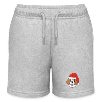 Dog with Christmas hat - Kids Organic Sweat Shorts by Stanley/Stella - heather grey - Front