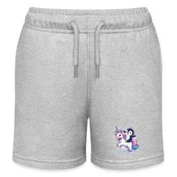 Pinguin reitet Einhorn - Kinder Organic Joggingshorts Mini Bolter von Stanley/Stella - Grau meliert - Vorne