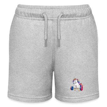 Funny Unicorn Gym Deadlift - Kids Organic Sweat Shorts by Stanley/Stella - heather grey - Front