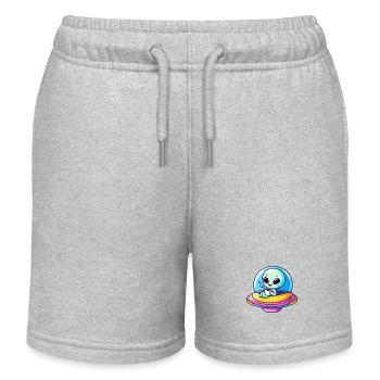 A cute comic alien alien in UFO with - Kids Organic Sweat Shorts by Stanley/Stella - heather grey - Front