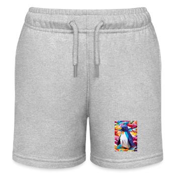 Rainbow Waddle - Origami Penguin - Kids Organic Sweat Shorts by Stanley/Stella - heather grey - Front