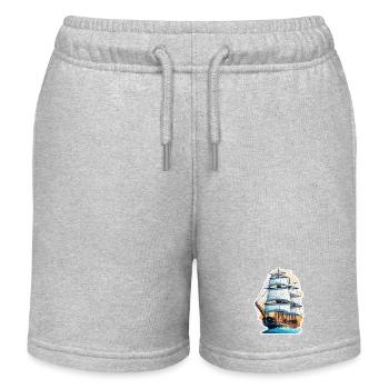 Pirate Ship / Boat / Sea / Ocean / Waves - Kids Organic Sweat Shorts by Stanley/Stella - heather grey - Front
