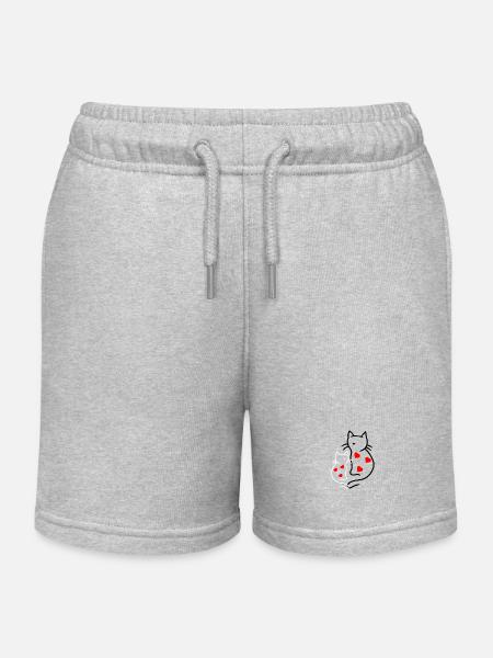 80er 90er Herz Herzen Katze Katzen Vintage Retro - Kinder Organic Joggingshorts Mini Bolter von Stanley/Stella - Grau meliert