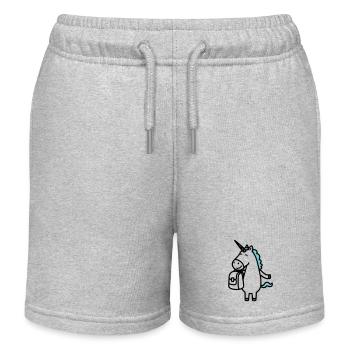 Fröhliches Einhorn zur Einschulung mit Ranzen - Kinder Organic Joggingshorts Mini Bolter von Stanley/Stella - Grau meliert - Vorne