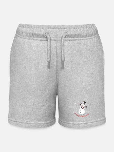Bonhomme de neige joyeux avec écharpe - Short de jogging enfant bio Stanley/Stella - gris chiné