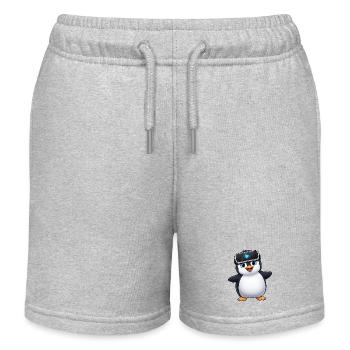 Penguin Virtual Reality Gamer Gamer VR Game - Kids Organic Sweat Shorts by Stanley/Stella - heather grey - Front
