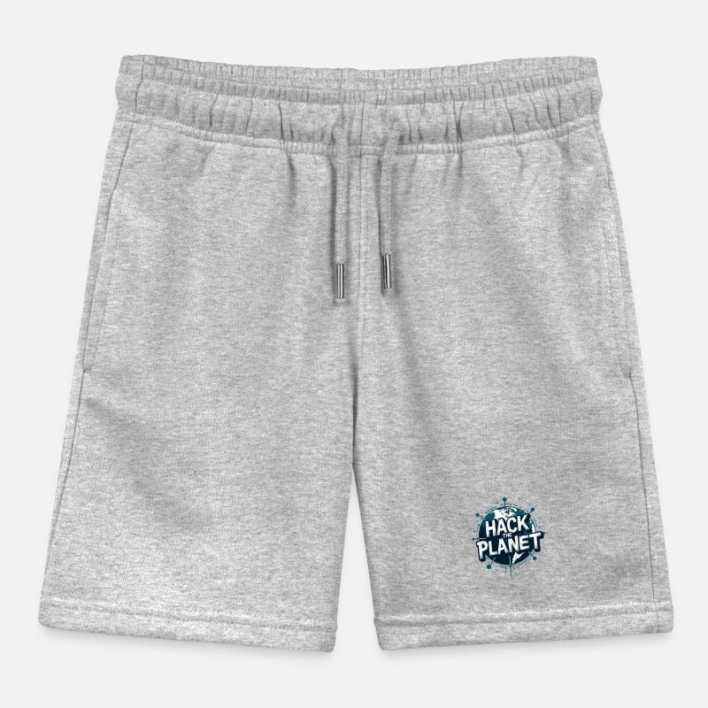Globe Hack Motif – Planetary Techstyle Kids Organic Sweat Shorts by Stanley/Stella