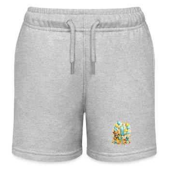 First Birthday Teddy Balloon Cake - Kids Organic Sweat Shorts by Stanley/Stella - heather grey - Front