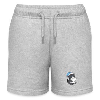 Sleeping Tired - Cat with Pillow and Sleepy Cap - Kids Organic Sweat Shorts by Stanley/Stella - heather grey - Front