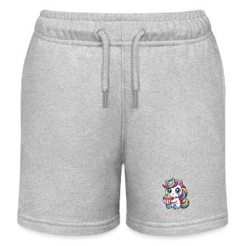 Popcorn Unicorn - Kids Organic Sweat Shorts by Stanley/Stella - heather grey - Front