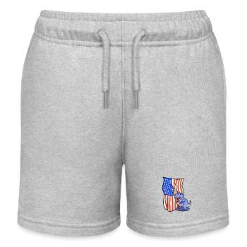 Dinosaurier T-Rex 4. Juli amerikanische Flagge - Kinder Organic Joggingshorts Mini Bolter von Stanley/Stella - Grau meliert - Vorne
