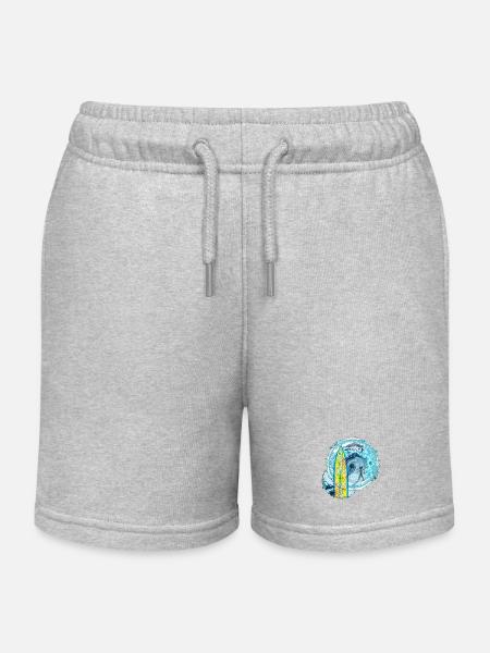 Wellen- und Surfer Motiv mit Mandala - Kinder Organic Joggingshorts Mini Bolter von Stanley/Stella - Grau meliert