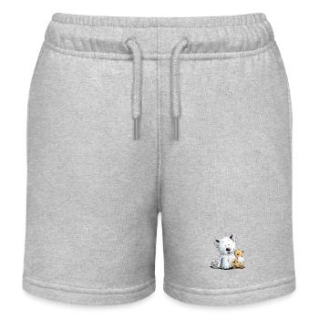 West Highland White Terrier Mit Kuscheltier - Kinder Organic Joggingshorts Mini Bolter von Stanley/Stella - Grau meliert - Vorne