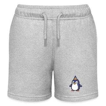 Glücklicher Pinguin mit Partyhut - Cartoon Design - Kinder Organic Joggingshorts Mini Bolter von Stanley/Stella - Grau meliert - Vorne