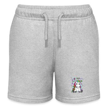 Retro Einhorn Kinder Sterne 60er Pferd - Kinder Organic Joggingshorts Mini Bolter von Stanley/Stella - Grau meliert - Vorne