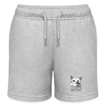 Coffee Right Meow - Meow - Cat with Cup of Coffee - Kids Organic Sweat Shorts by Stanley/Stella - heather grey - Front