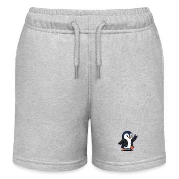 Pingouin à bascule en veste en cuir donnant une corne de diable - Short de jogging enfant bio Stanley/Stella - gris chiné - Devant