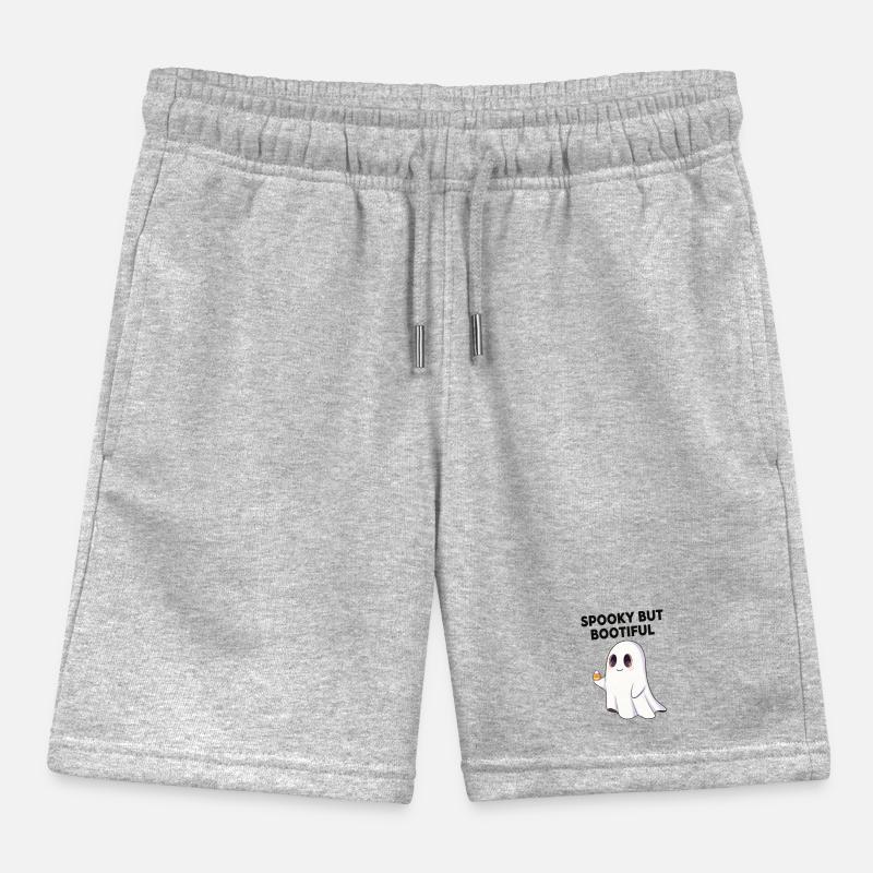 Spooky But Bootiful Cute Ghost Holding Candy Corn  Kids Organic Sweat Shorts by Stanley/Stella