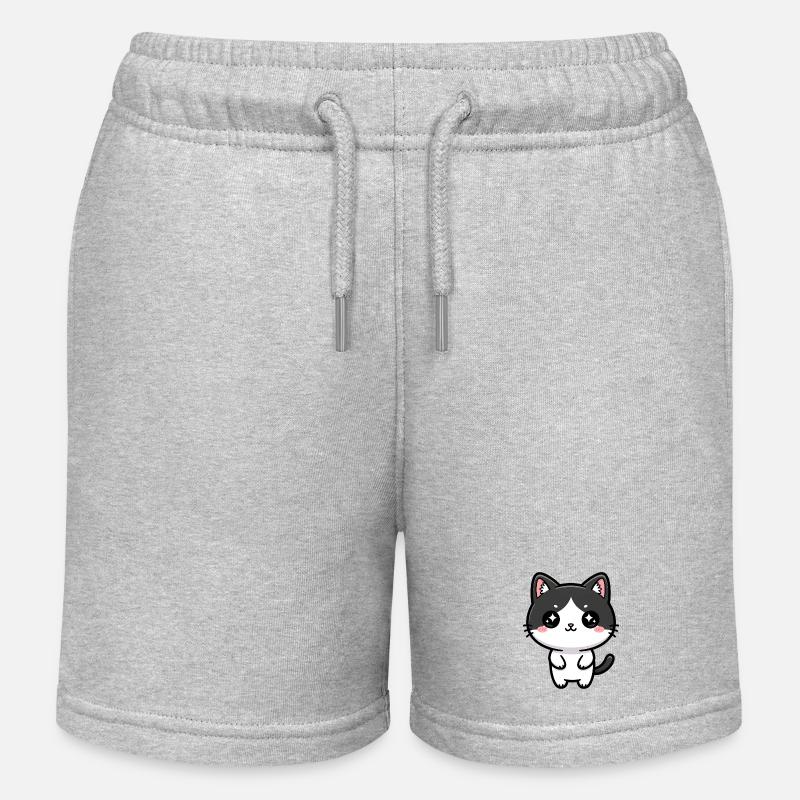 Chat Kawaii aux yeux étoilés - Short de jogging enfant bio Stanley/Stella - gris chiné