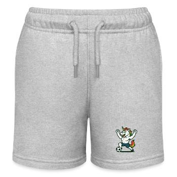 Einhorn-Fußballmaskottchen feiert ein Tor - Kinder Organic Joggingshorts Mini Bolter von Stanley/Stella - Grau meliert - Vorne