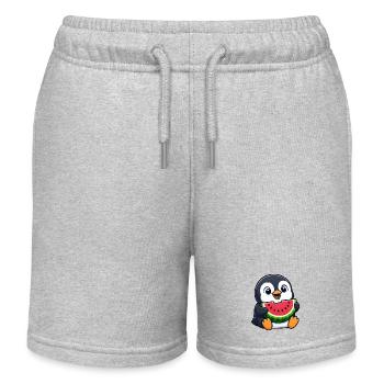 Funny Penguin with Melon Summer Fruit Cartoon - Kids Organic Sweat Shorts by Stanley/Stella - heather grey - Front