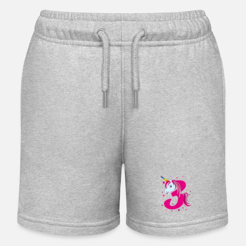 Licorne, 3 ans, 3e anniversaire, enfant - Short de jogging enfant bio Stanley/Stella - gris chiné
