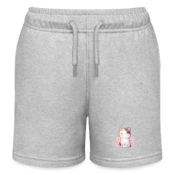Kawaii Winking Cat Sakura Japan Style - Kids Organic Sweat Shorts by Stanley/Stella - heather grey - Front