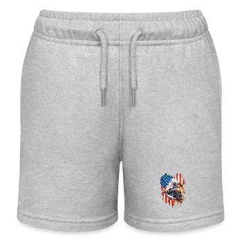 Dampfzug Patriotismus mit US Flagge - Kinder Organic Joggingshorts Mini Bolter von Stanley/Stella - Grau meliert - Vorne