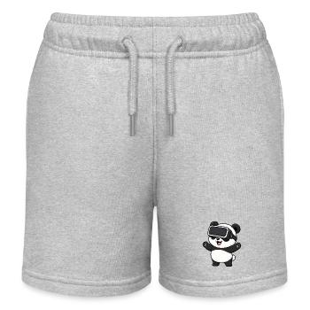 Cute Panda Gamer Cartoon Virtual Reality - Kids Organic Sweat Shorts by Stanley/Stella - heather grey - Front