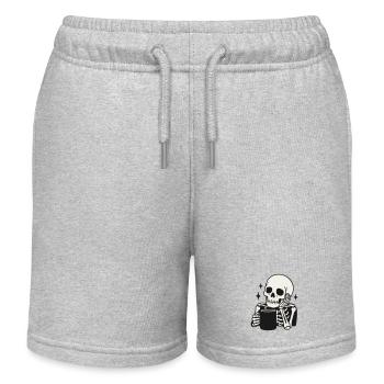 Lustiges Skelett, das Kaffeetasse hält Illustration - Kinder Organic Joggingshorts Mini Bolter von Stanley/Stella - Grau meliert - Vorne