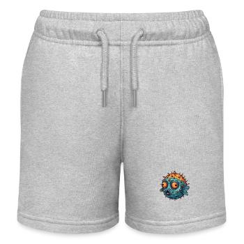 Funny puffer fish with spines that squints humor - Kids Organic Sweat Shorts by Stanley/Stella - heather grey - Front