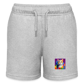Oil Painting Style Cat Portrait Design for - Kids Organic Sweat Shorts by Stanley/Stella - heather grey - Front